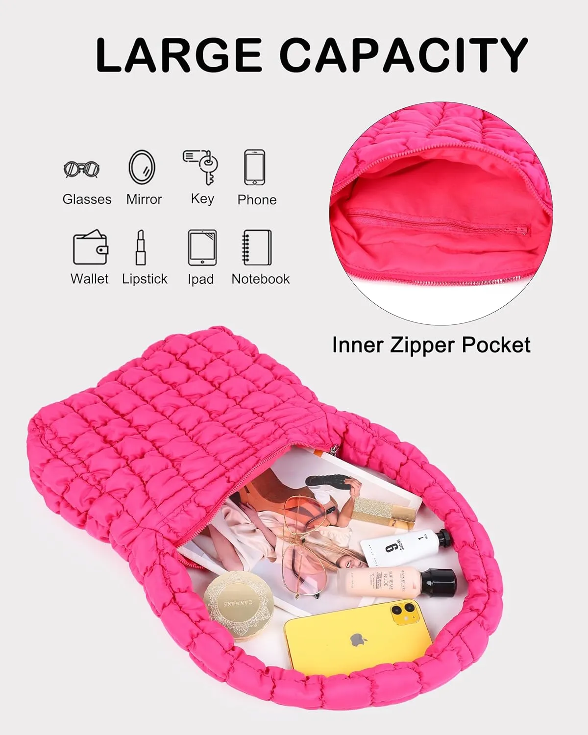 Rejolly Puffer Quilted Shoulder Bag for Women Puffy Bubble Tote Bag Lightweight Nylon Handbag Padded Soft Purse