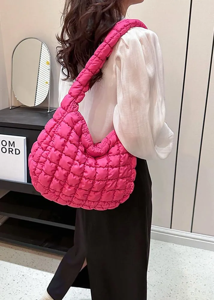 Rejolly Puffer Quilted Shoulder Bag for Women Puffy Bubble Tote Bag Lightweight Nylon Handbag Padded Soft Purse