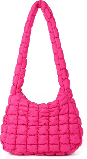 Rejolly Puffer Quilted Shoulder Bag for Women Puffy Bubble Tote Bag Lightweight Nylon Handbag Padded Soft Purse
