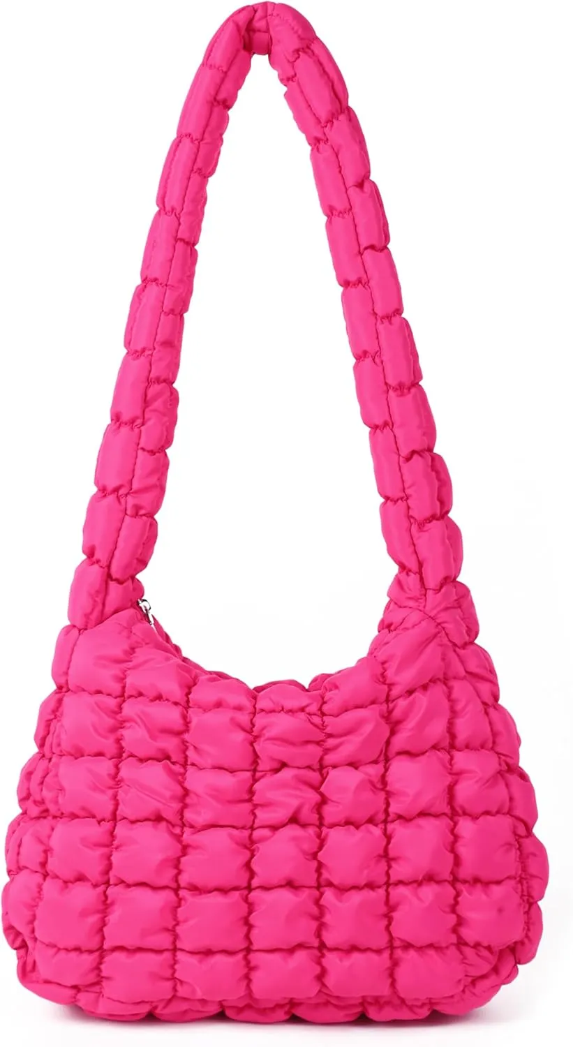 Rejolly Puffer Quilted Shoulder Bag for Women Puffy Bubble Tote Bag Lightweight Nylon Handbag Padded Soft Purse