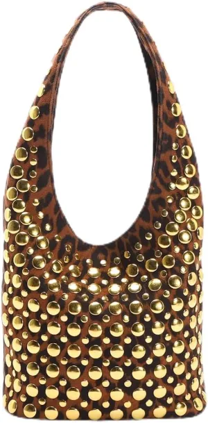 Rejolly Studded Shoulder Bag for Women Studs Hobo Purses Y2k 90s Punk Vegan Leather Designer Underarm Handbag