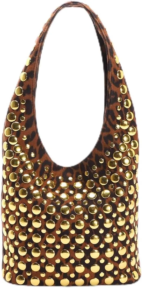 Rejolly Studded Shoulder Bag for Women Studs Hobo Purses Y2k 90s Punk Vegan Leather Designer Underarm Handbag