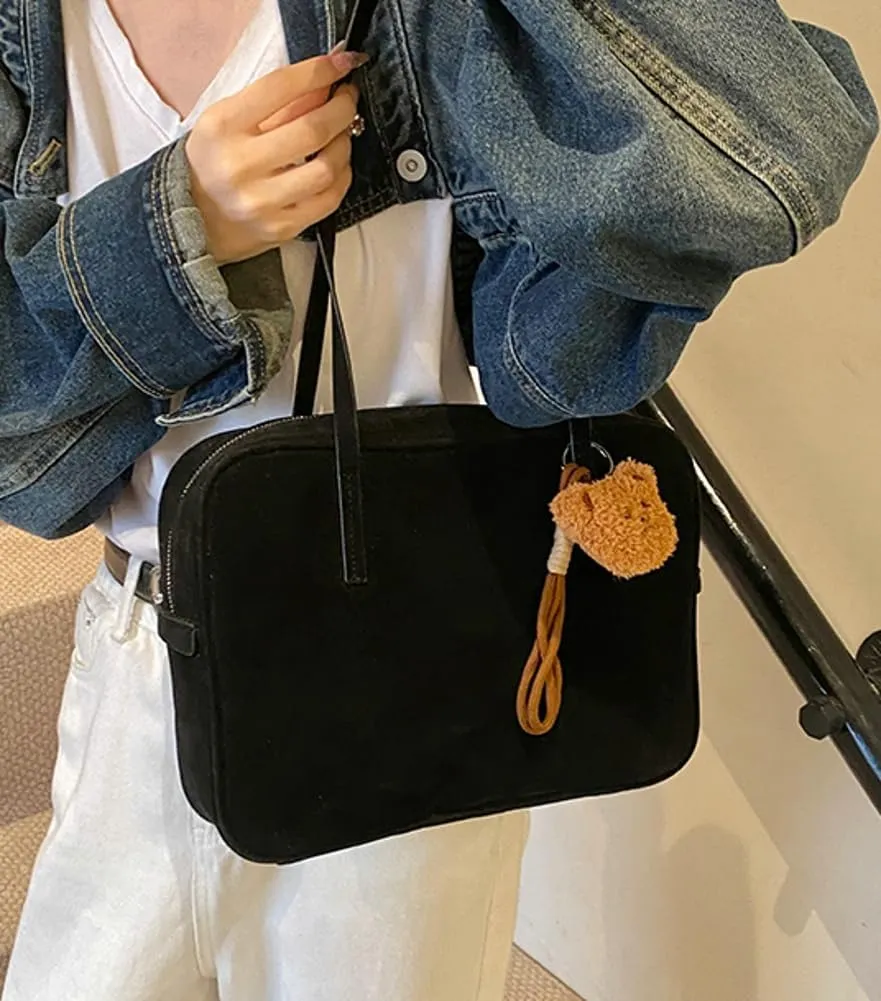 Retro Suede Shoulder Bag for Women Suede Tote Handbag Satchel Crossbody Bag Winter Work Purse Large Suede Square Bag