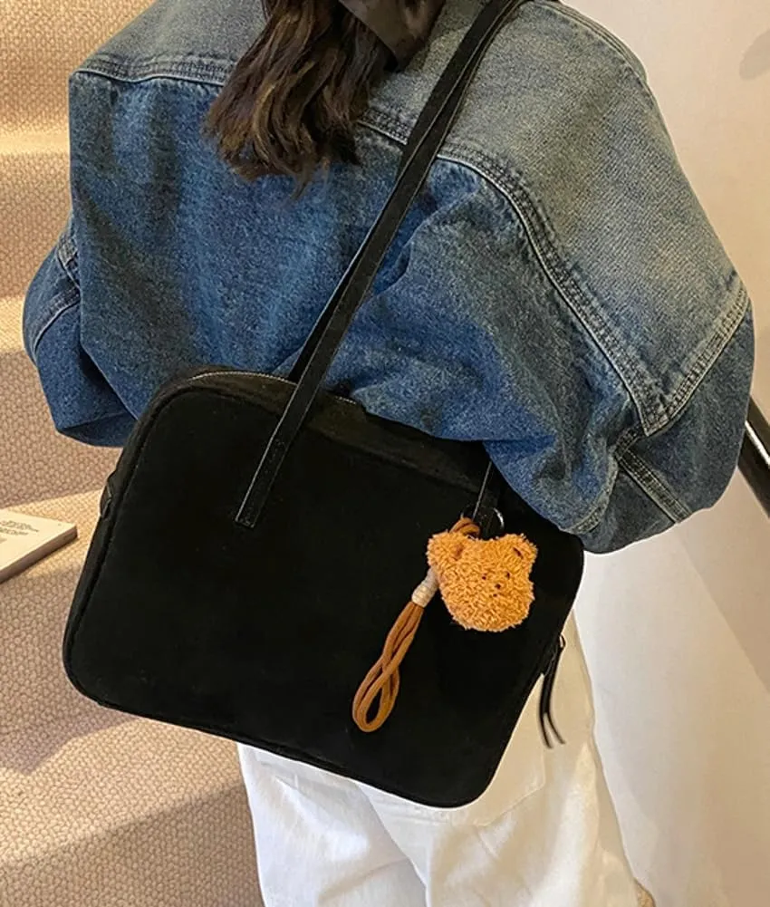 Retro Suede Shoulder Bag for Women Suede Tote Handbag Satchel Crossbody Bag Winter Work Purse Large Suede Square Bag