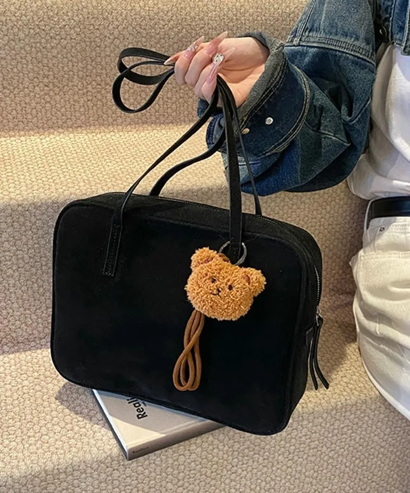 Retro Suede Shoulder Bag for Women Suede Tote Handbag Satchel Crossbody Bag Winter Work Purse Large Suede Square Bag