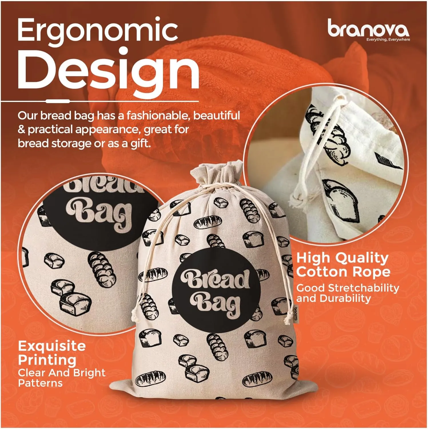 Reusable Bread Bags - 2 Pack Plastic Lined Linen Bread Storage Bags - 17" x 13"