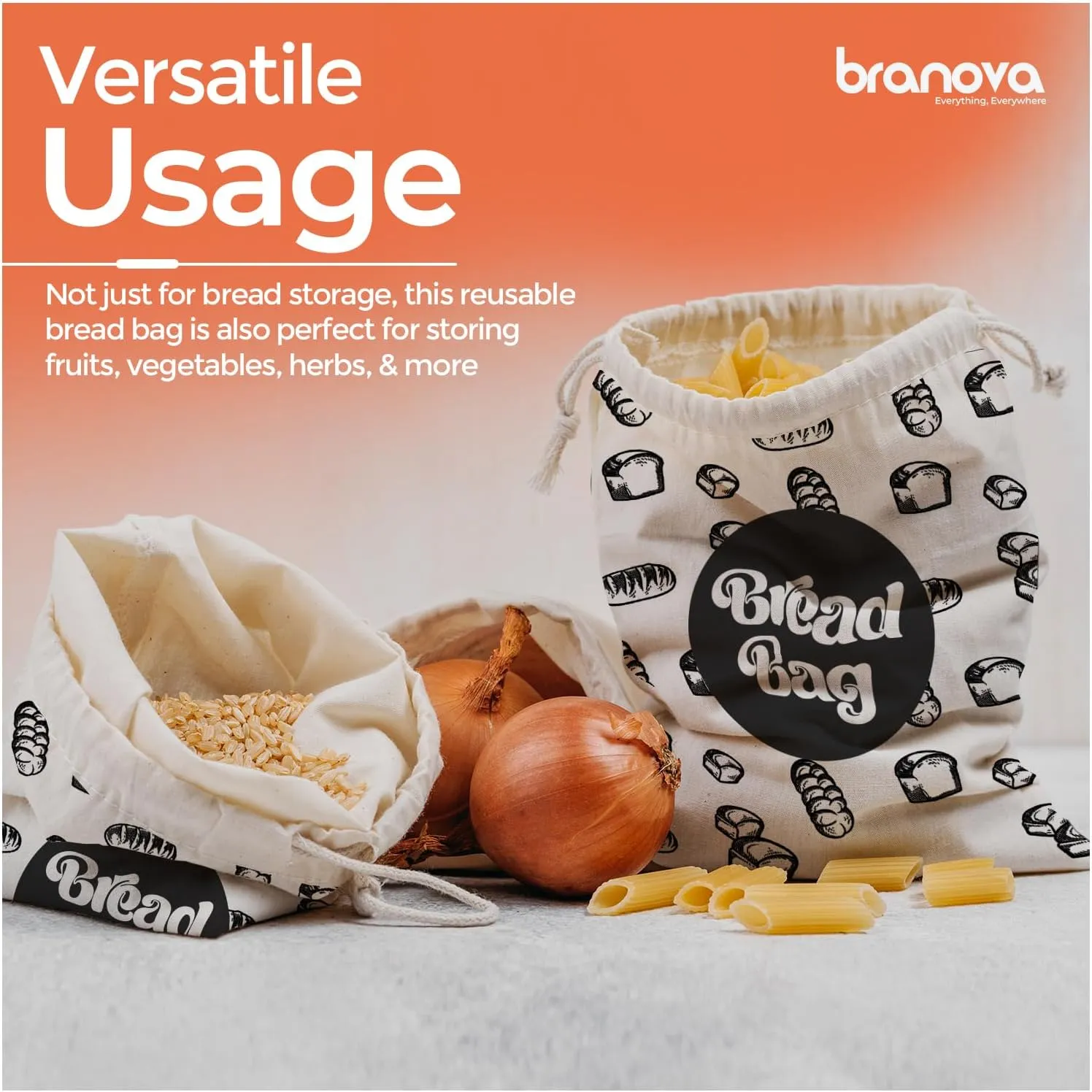Reusable Bread Bags - 2 Pack Plastic Lined Linen Bread Storage Bags - 17" x 13"