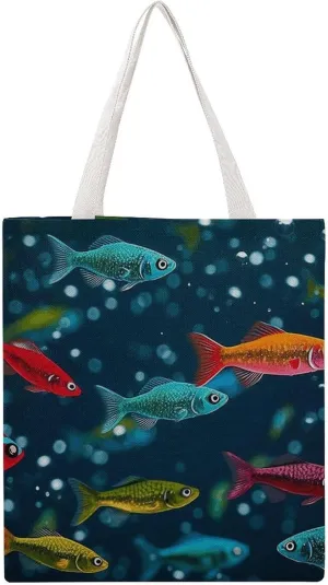 Reusable Grocery Bags Underwater Colorful Minnows Shopping Bag Lightweight Shoulder Bags Large Tote Bag for Travel Work Handbag