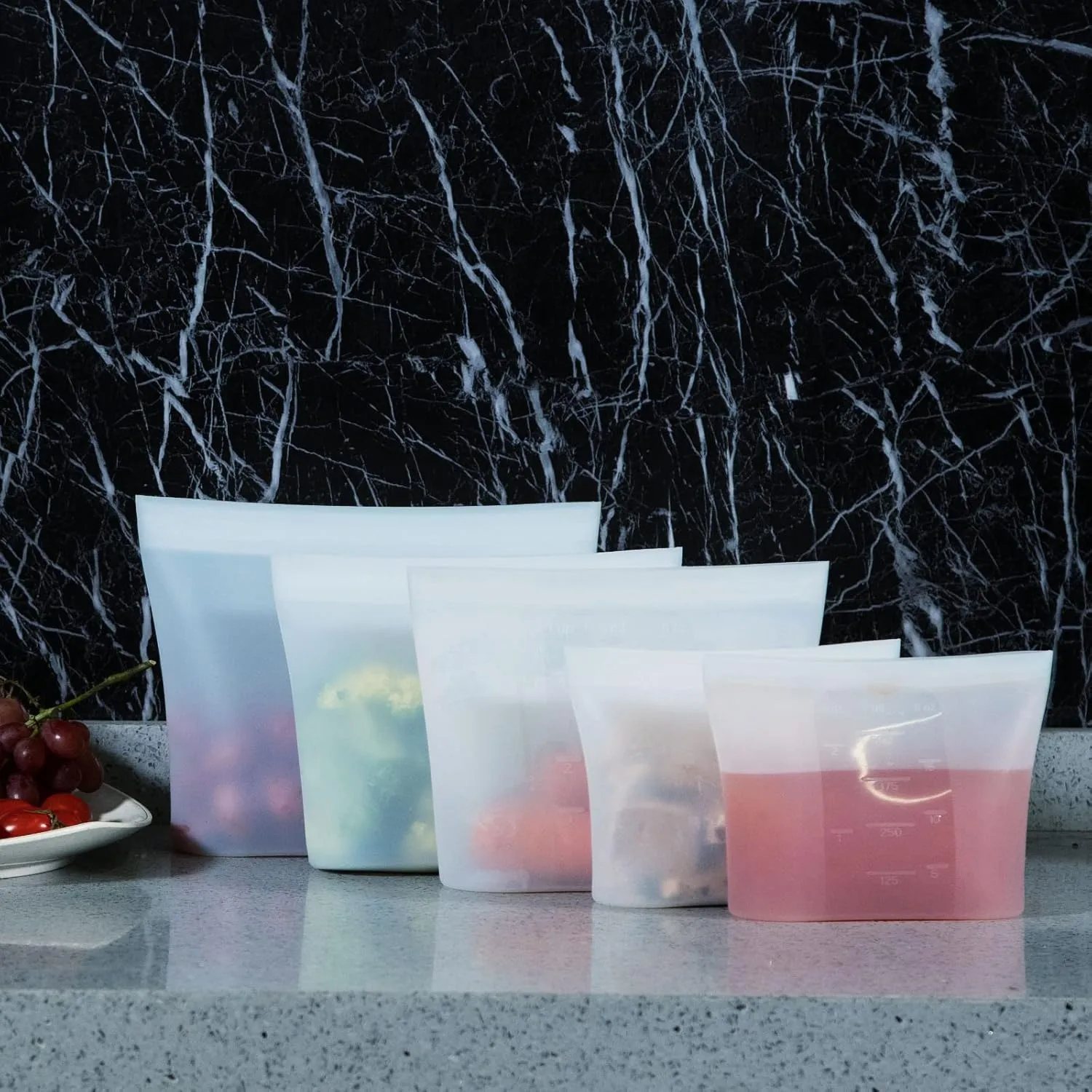 Reusable Silicone Food Storage Bag, for Microwave, Oven, Fridge, Freezer & Sous Vide Zip Sealed Containers (2 Large size 53oz 1500ml)…