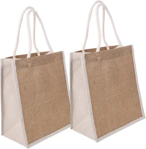 Reusable Tote Bag Handles 2pcs Burlap Tote Bag Large for Shopping Beach Wedding Party Functional