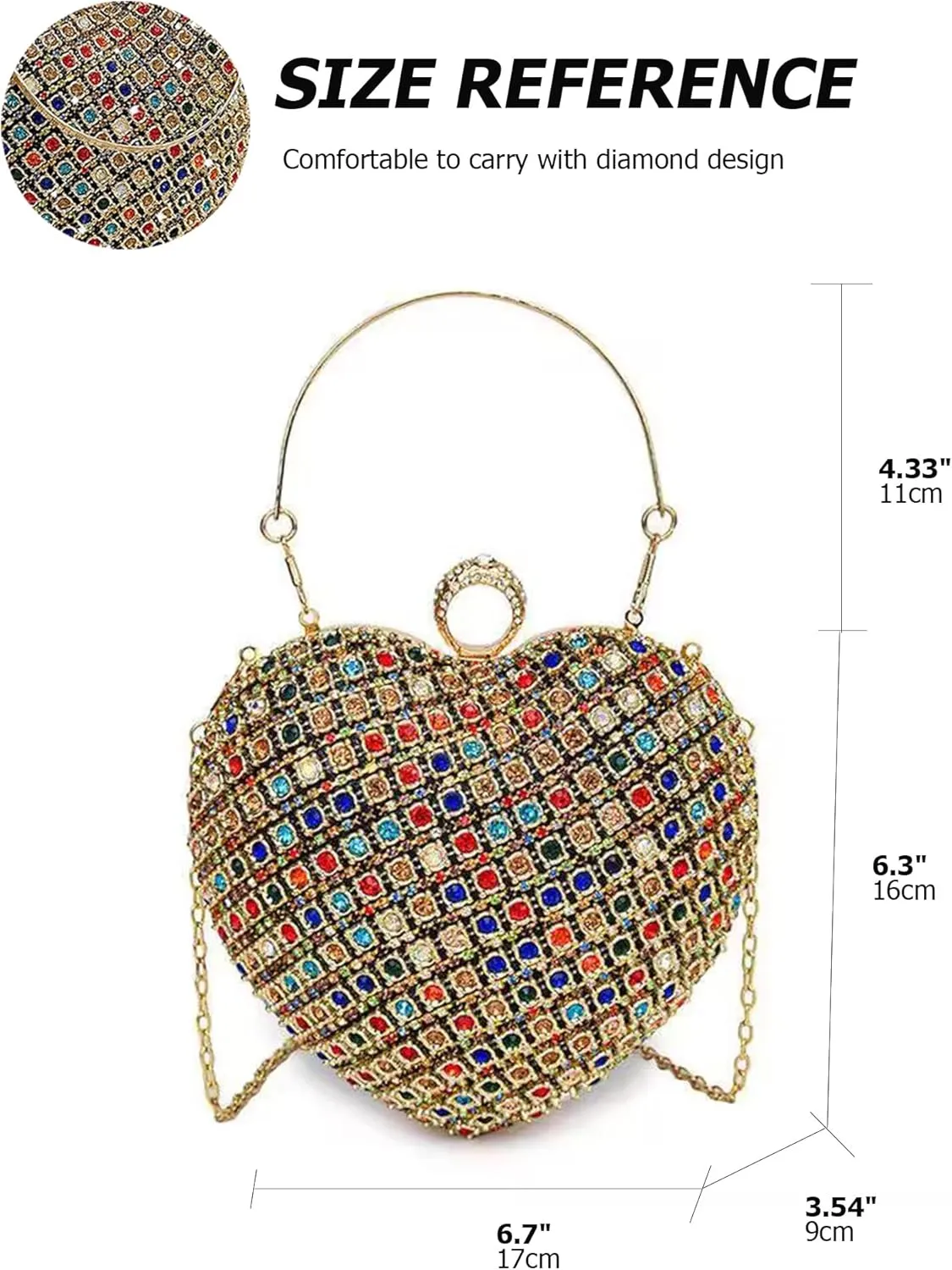 Rhinestones Heart Shape Clutch Purses for Women Sparkly Evening Bags for Prom Cocktail Party Wedding Purse
