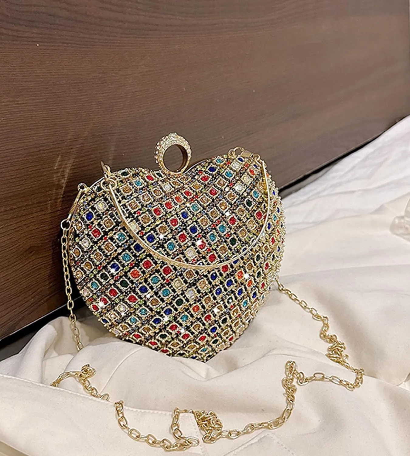 Rhinestones Heart Shape Clutch Purses for Women Sparkly Evening Bags for Prom Cocktail Party Wedding Purse