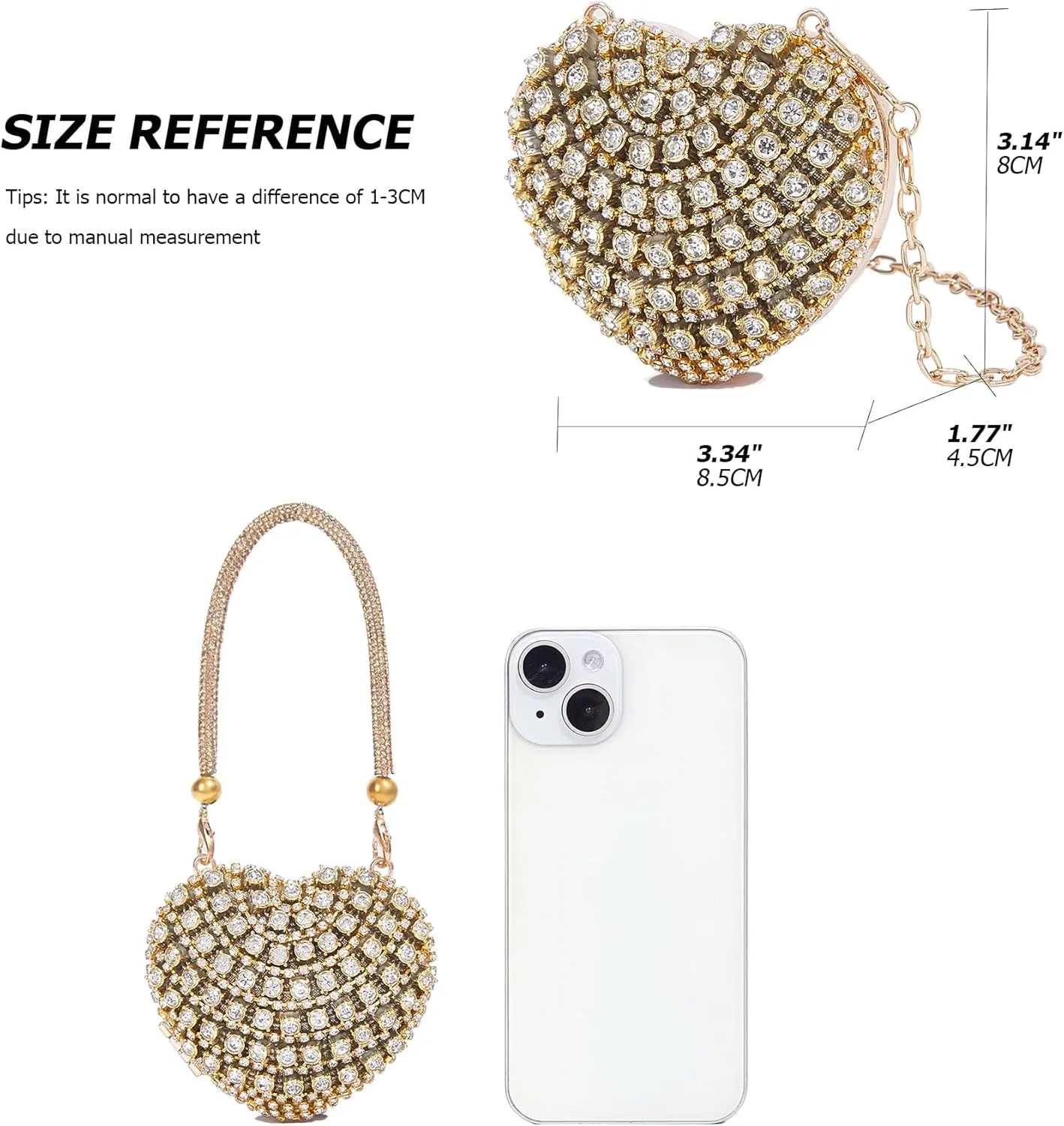 Rhinestones Heart Shape Clutch Purses for Women Sparkly Evening Bags for Prom Cocktail Party Wedding Purse