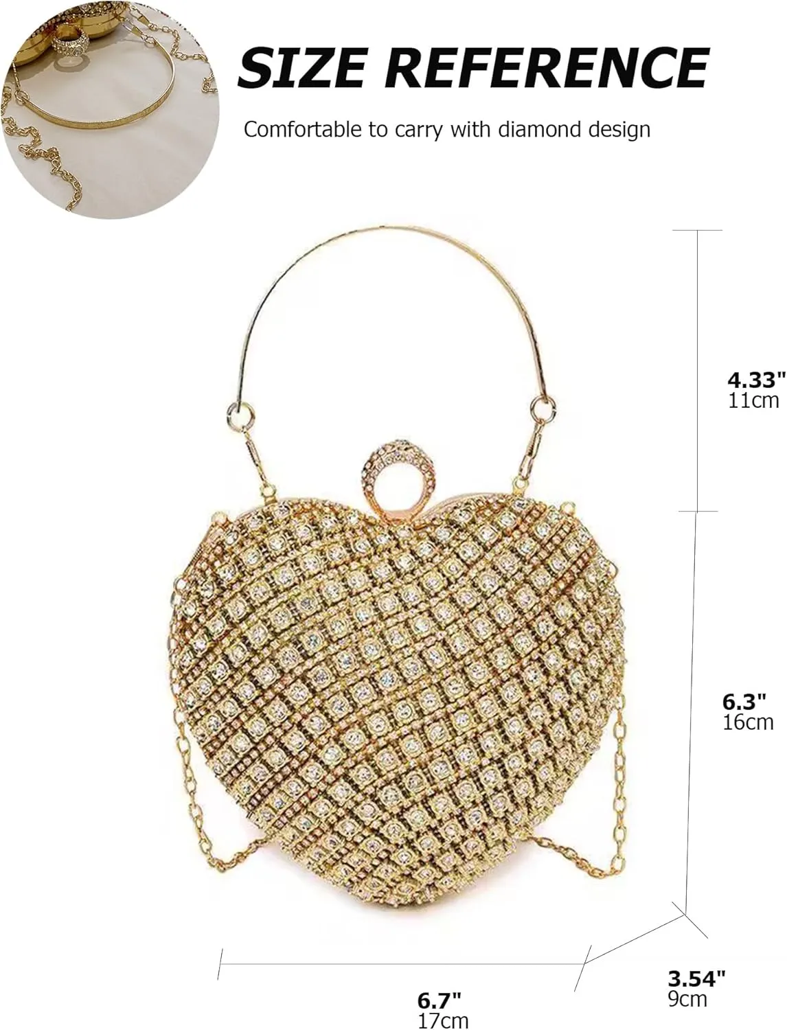 Rhinestones Heart Shape Clutch Purses for Women Sparkly Evening Bags for Prom Cocktail Party Wedding Purse