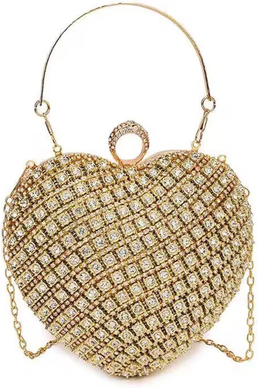 Rhinestones Heart Shape Clutch Purses for Women Sparkly Evening Bags for Prom Cocktail Party Wedding Purse