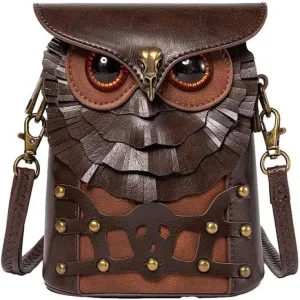 Ro Rox Brown Owl Bag - Steampunk Crossbody PU Leather Owl Handbag, Gothic Style