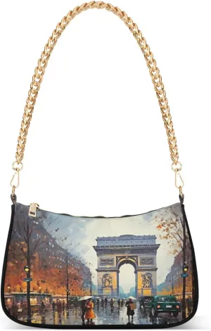 Romantic Streets Shoulder Bag for Women, Handbag with Chain Strap, Soft Purse Tote Bag for Ladies