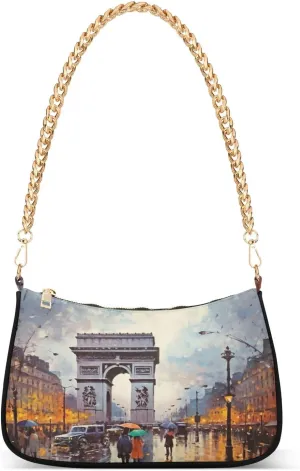 Romantic Streets Shoulder Bag for Women, Handbag with Chain Strap, Soft Purse Tote Bag for Ladies