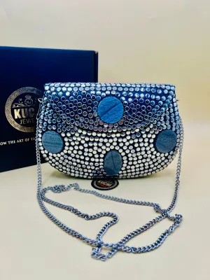 Round Grey Stone Metallic Silver Bag
