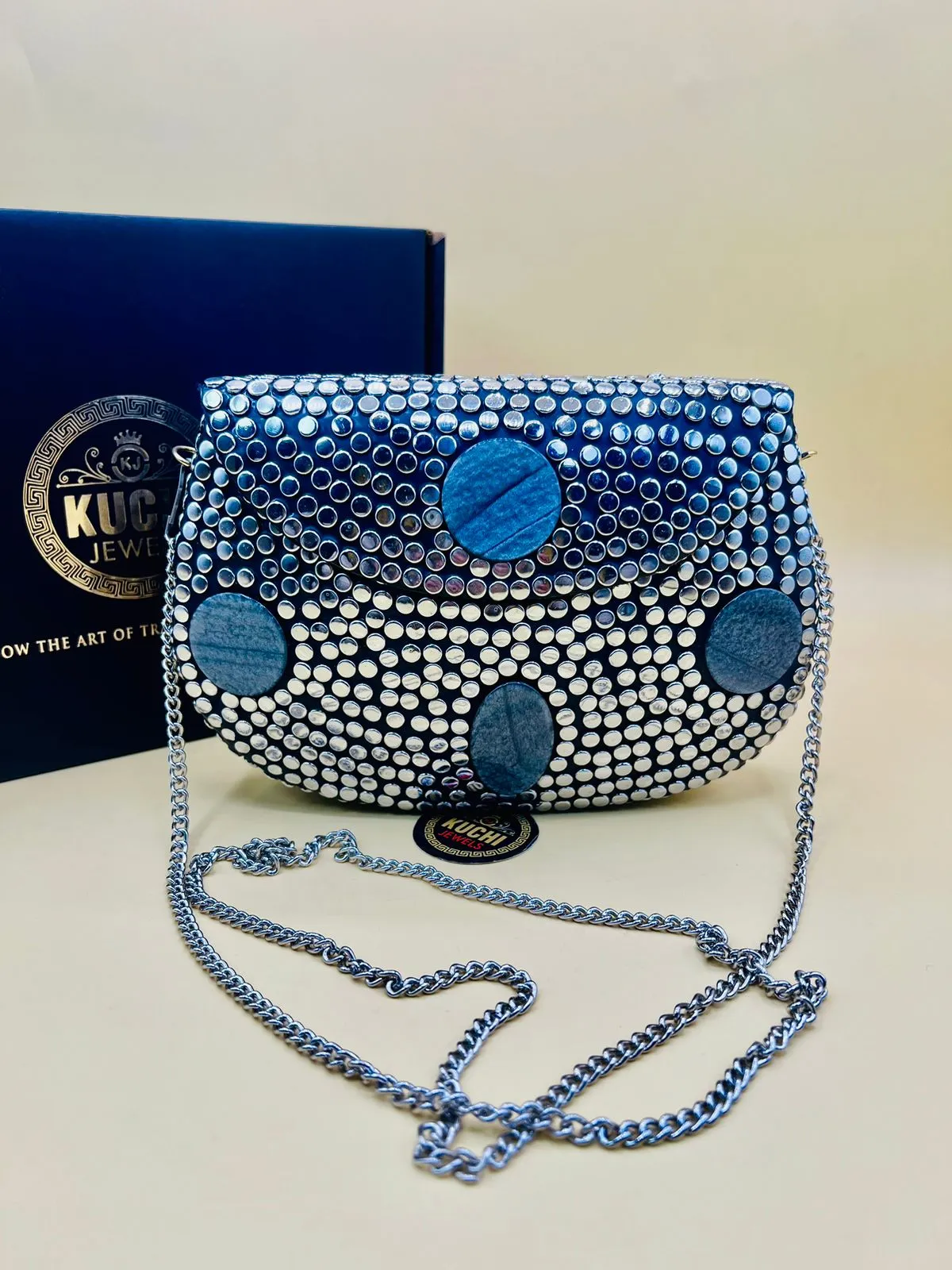 Round Grey Stone Metallic Silver Bag