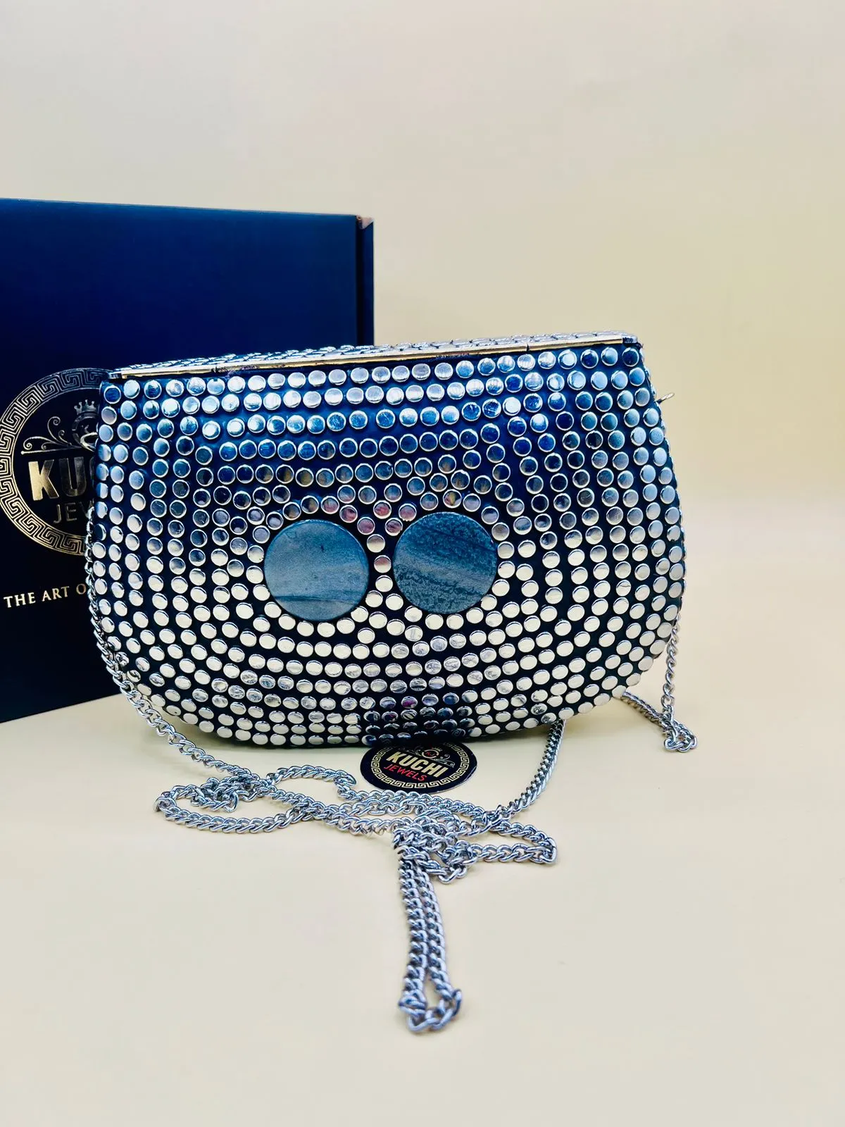 Round Grey Stone Metallic Silver Bag