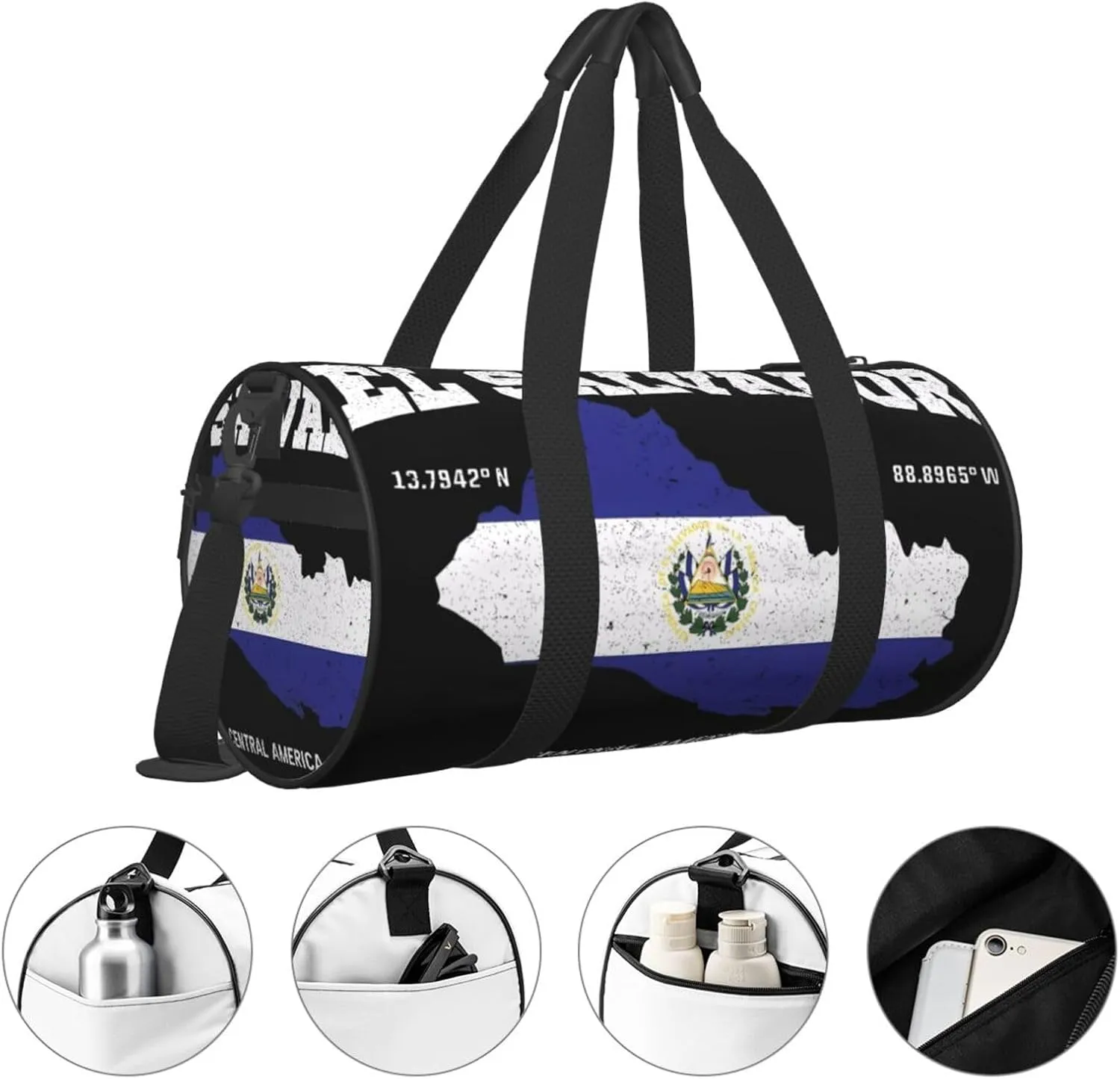 Salvadoran El Salvador Map Flag Round Travel Duffel Bag Large Capacity Gym Sports Bags for Hiking Vacation Trips