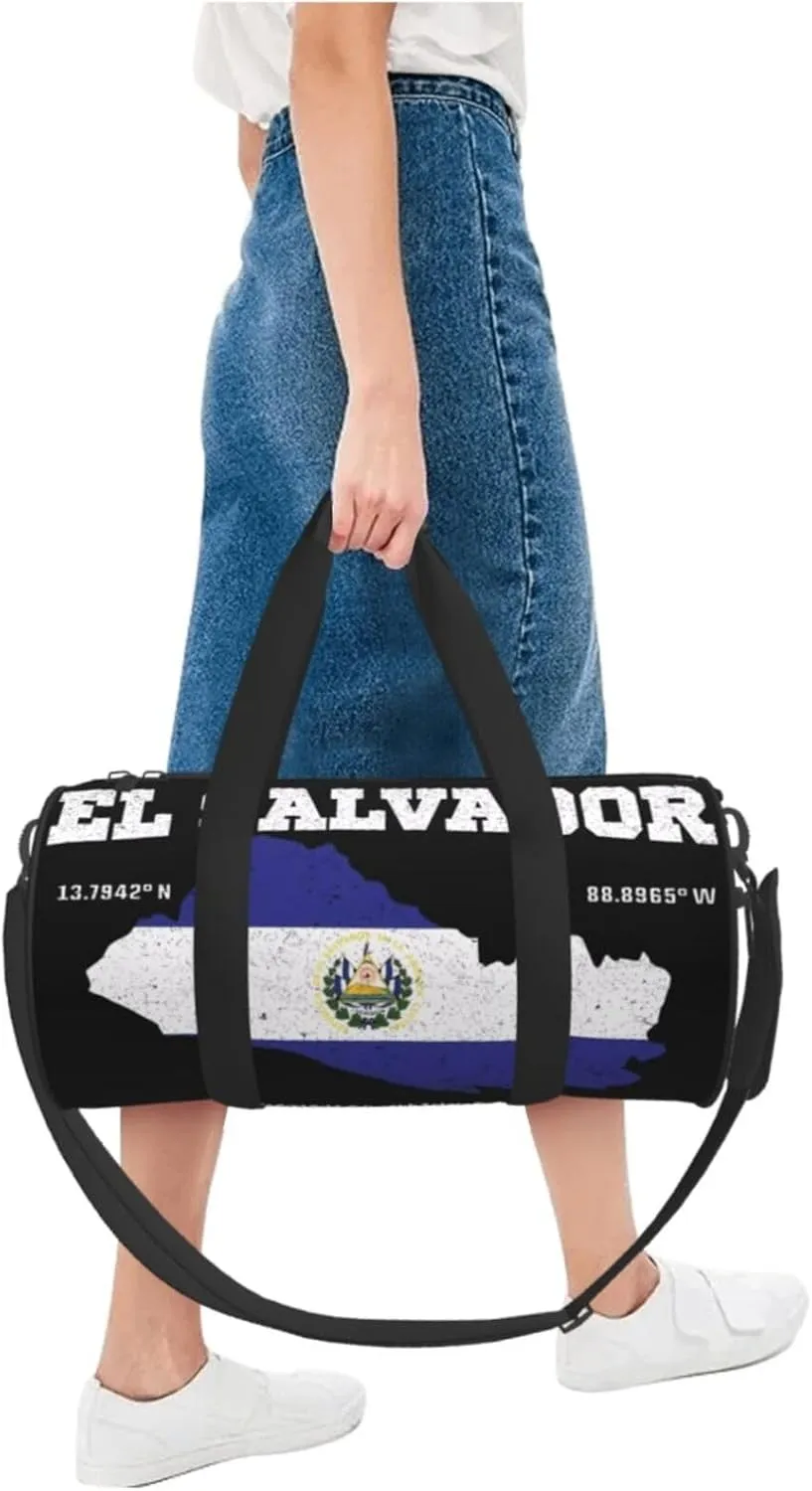 Salvadoran El Salvador Map Flag Round Travel Duffel Bag Large Capacity Gym Sports Bags for Hiking Vacation Trips