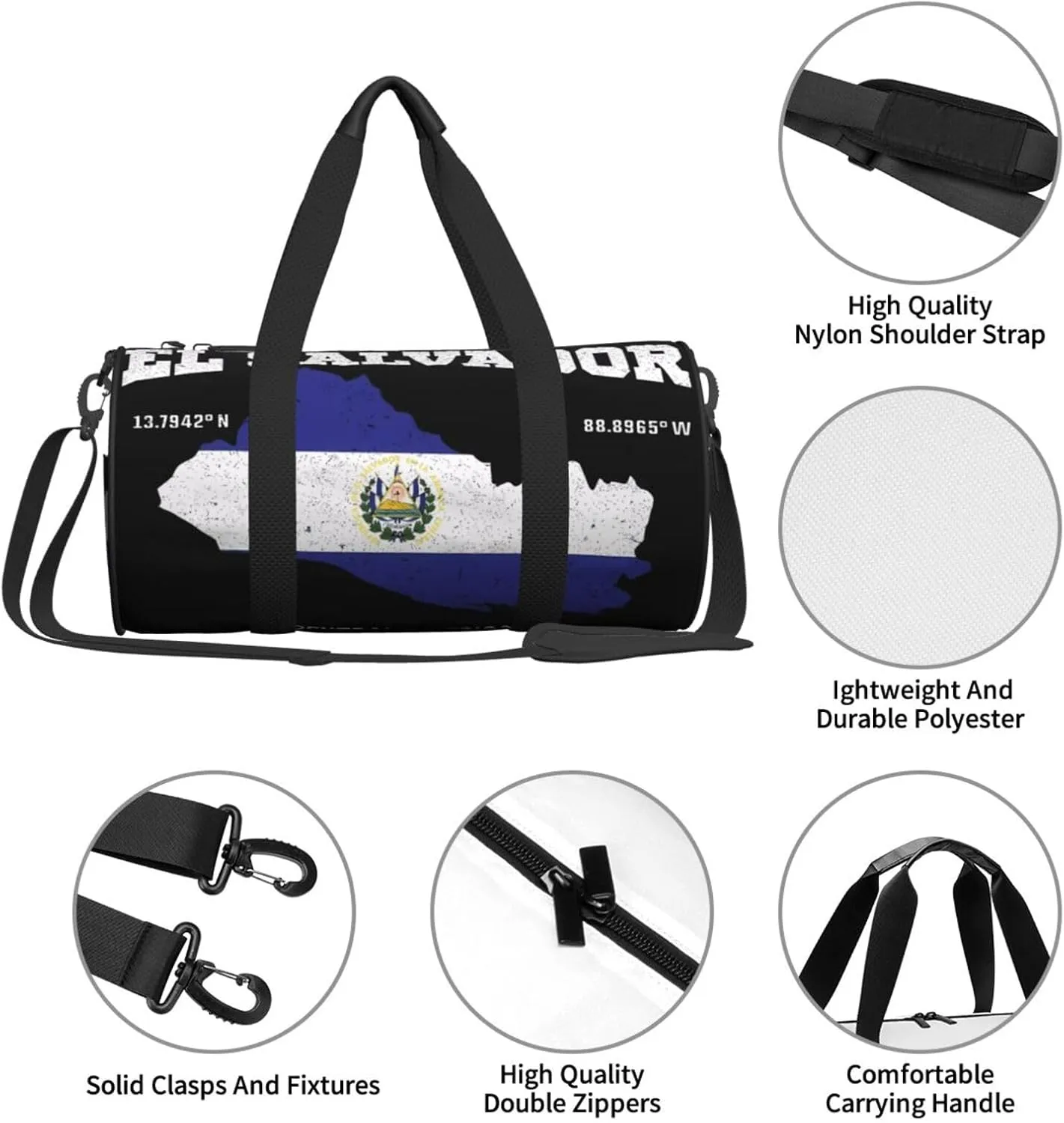 Salvadoran El Salvador Map Flag Round Travel Duffel Bag Large Capacity Gym Sports Bags for Hiking Vacation Trips