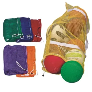 S&S Worldwide Spectrum 48" x 24" Mesh Ball Bags, Extra Large, Drawstring Top, Shoulder Strap, Red, Yellow, Blue, Green, Orange, Purple, Pk6