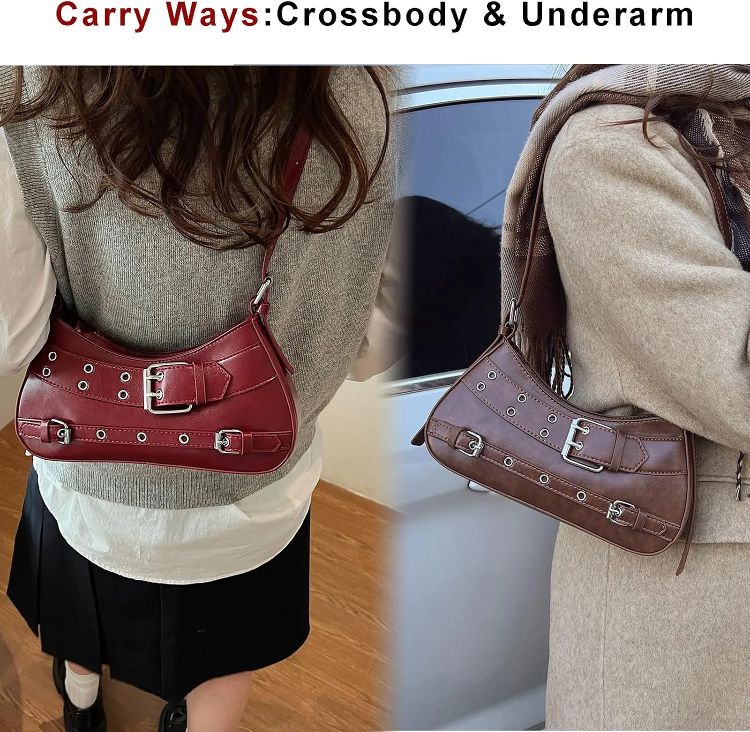Sanxine Shoulder Bags for Women Small Y2k Purses Punk Shoulder Purse Lightweight Hobo Bag Handbags Trendy Crescent Bags
