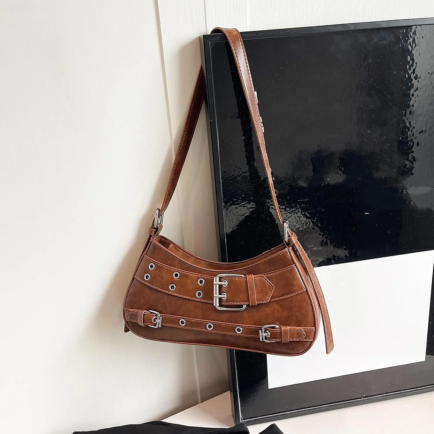 Sanxine Shoulder Bags for Women Small Y2k Purses Punk Shoulder Purse Lightweight Hobo Bag Handbags Trendy Crescent Bags