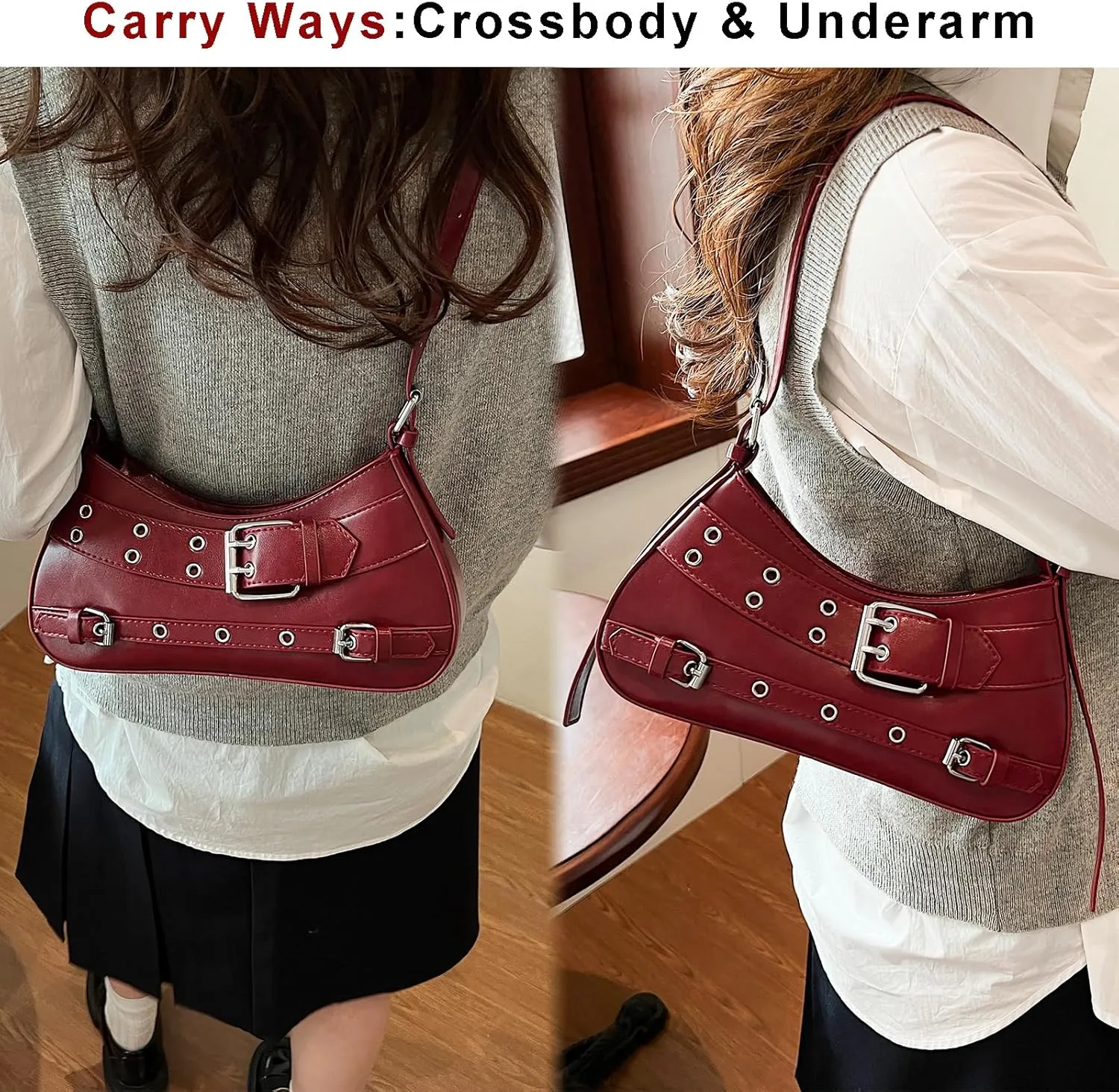 Sanxine Shoulder Bags for Women Small Y2k Purses Punk Shoulder Purse Lightweight Hobo Bag Handbags Trendy Crescent Bags