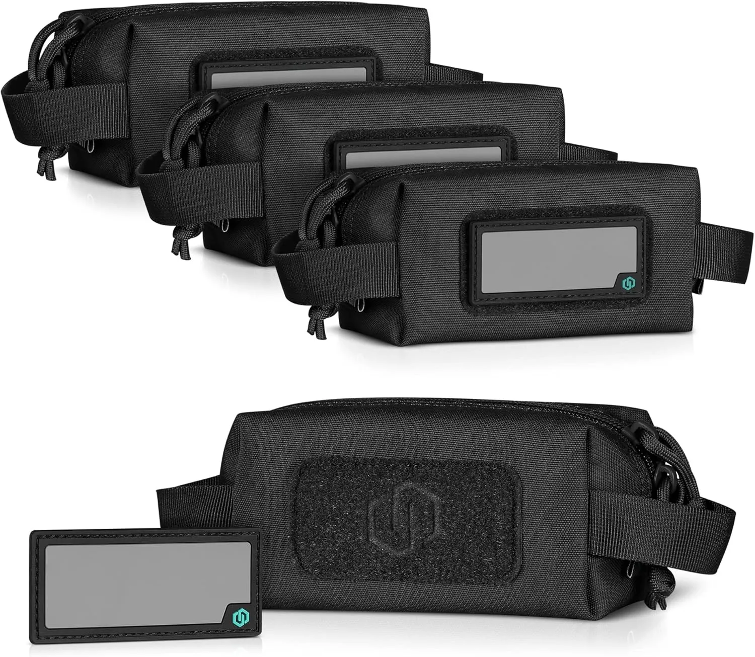 Savior Equipment Loose Sacs 4-Pack Tactical Ammo Pouch Firearm Ammunition Carrier Bag, ID Patches Included, Rifle Carbine Pistol Revolver Ammos Transportation Soft Case Hunting Shooting Range Gear