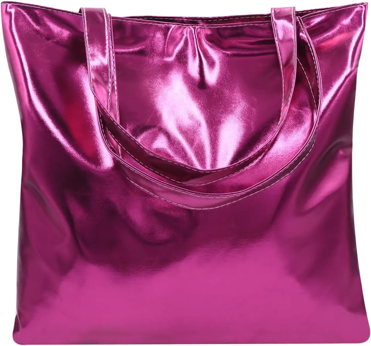 Shiny Holographic Tote Handbag Fashion PU Leather Metallic Purse Shoulder Bag Shopping Pouch for Women Girls