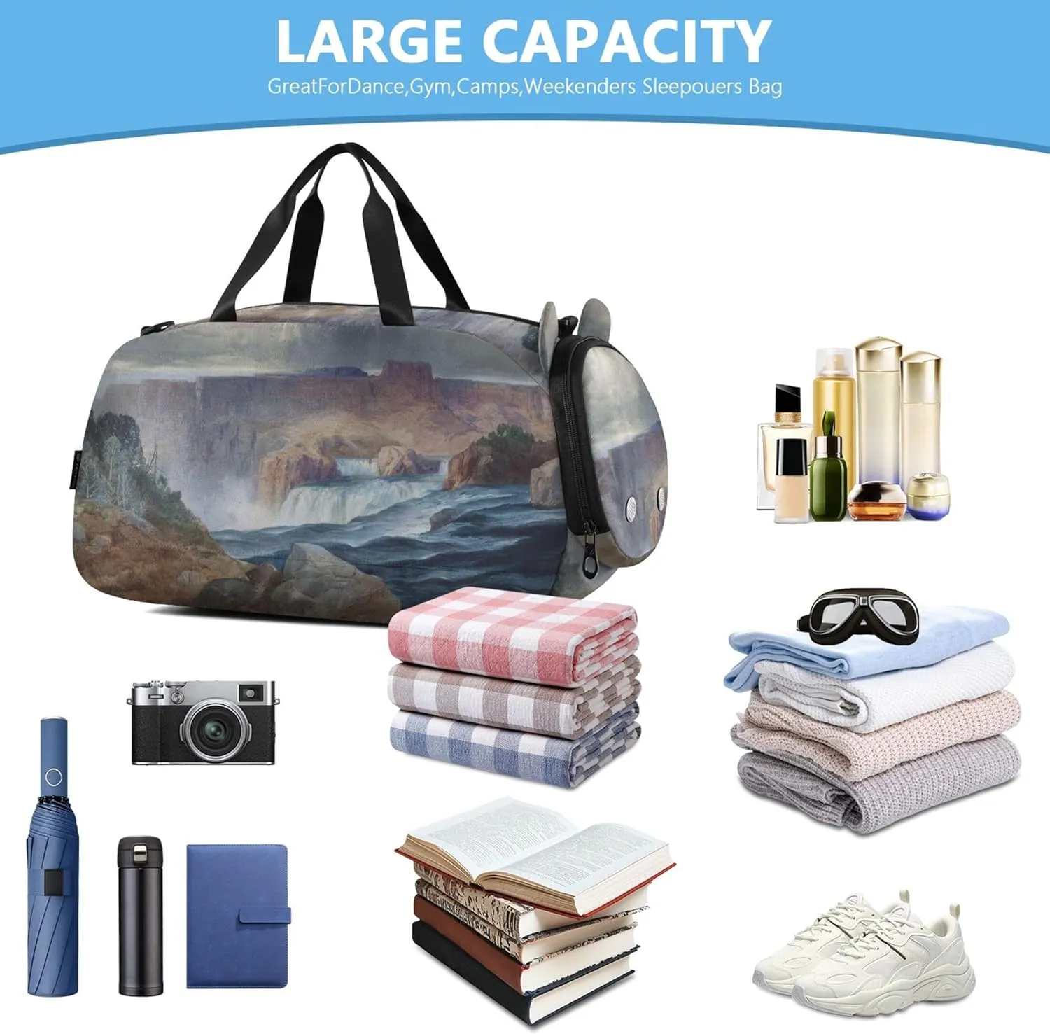 Shoshone Falls Idaho Thomas Moran Girls Duffle Bags Travel Tote Weekender Overnight Luggage Kids Sports Boys Carry on Duffel