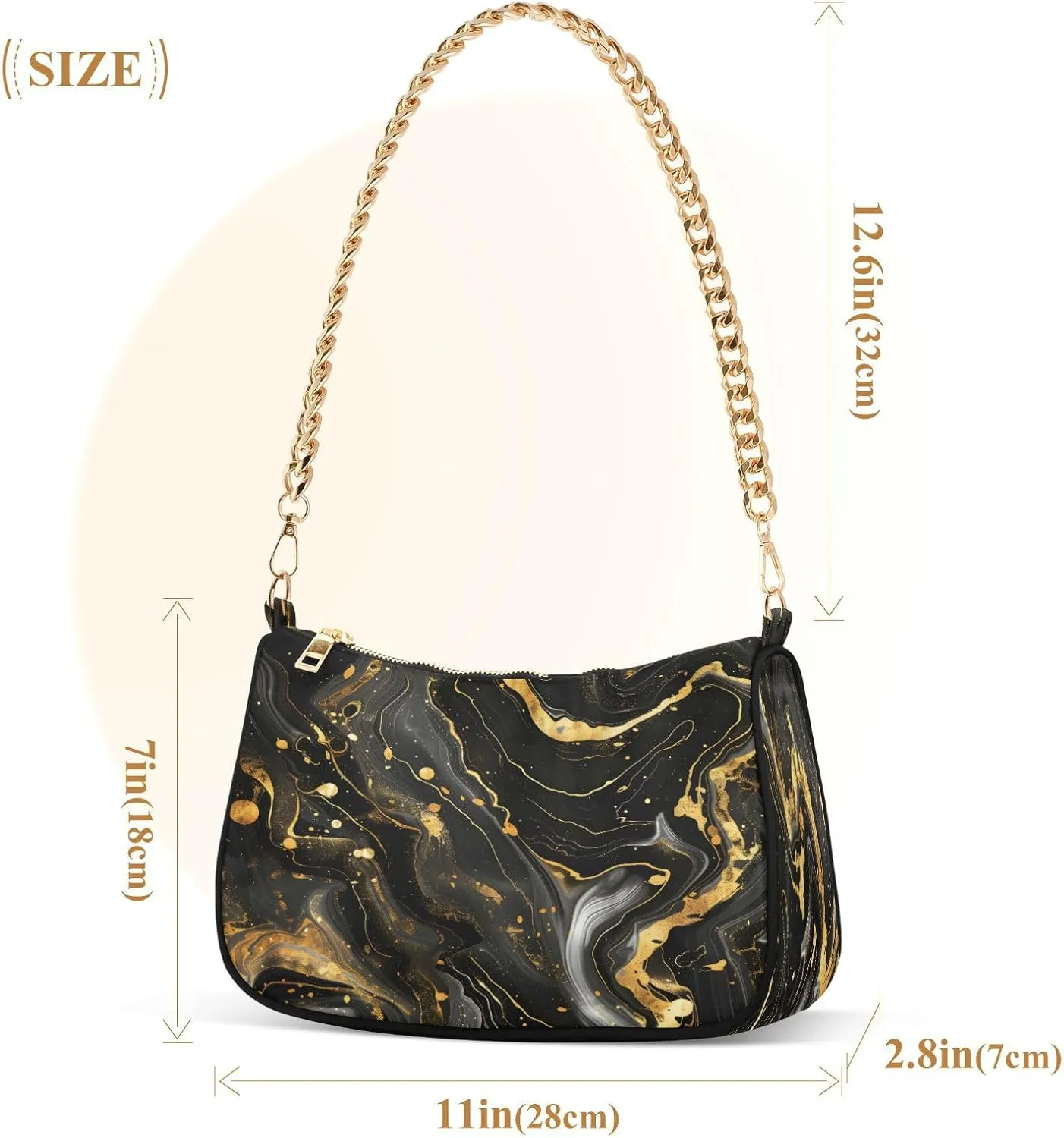 Shoulder Bags for Women Colorful Marble Texture Hobo Tote Handbag Small Clutch Purse with Zipper Closure