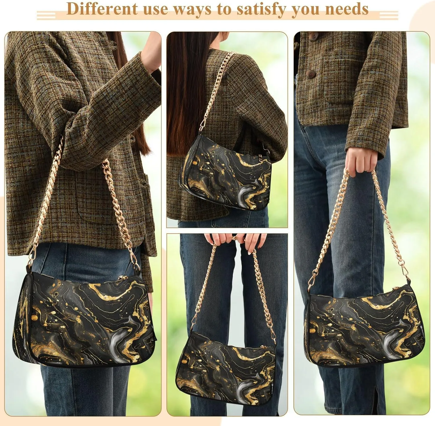 Shoulder Bags for Women Colorful Marble Texture Hobo Tote Handbag Small Clutch Purse with Zipper Closure