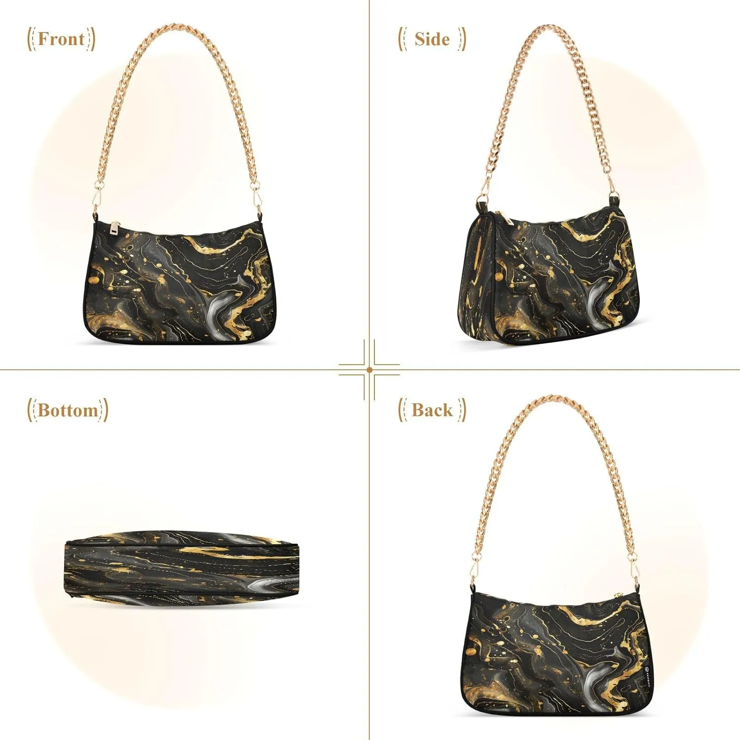 Shoulder Bags for Women Colorful Marble Texture Hobo Tote Handbag Small Clutch Purse with Zipper Closure