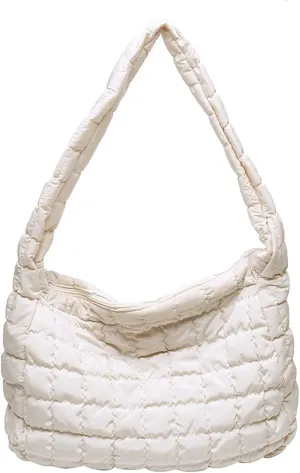 Shoulder Bags Winter Soft Down Fabric Shoulder Bag Women Designer Big Capacity Underarm Pack Large Female Purses(White)