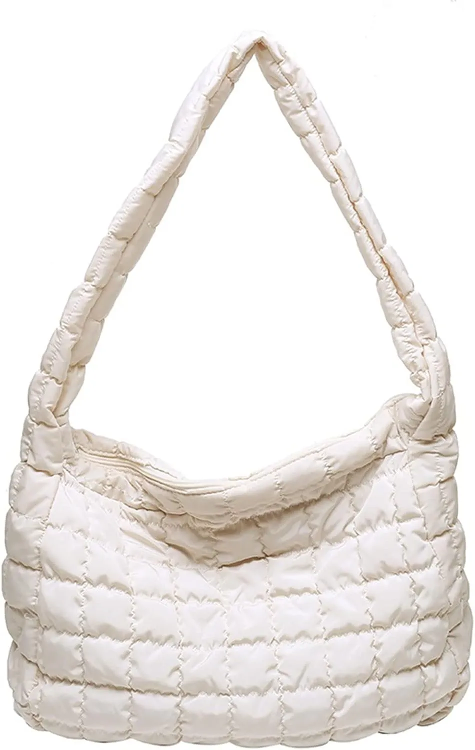 Shoulder Bags Winter Soft Down Fabric Shoulder Bag Women Designer Big Capacity Underarm Pack Large Female Purses(White)