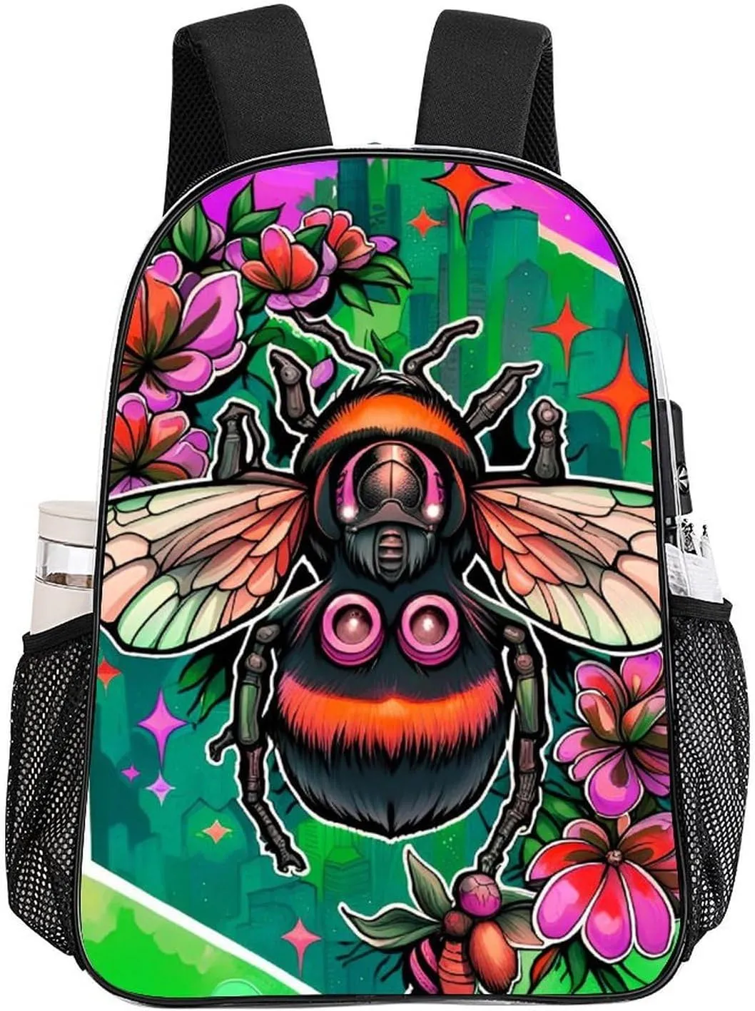 Shoulder Book Bags Anti-Theft Multipurpose Big Capacity Bookbag - Colorful Bee Flowers Art Travel Hiking Backpack Transparent Bag