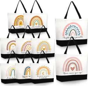 Sieral 10 Pcs Rainbow Canvas Tote Bag Teacher Appreciation Gift Bulk Retirement Thank You Gift for Women(Inspirational)