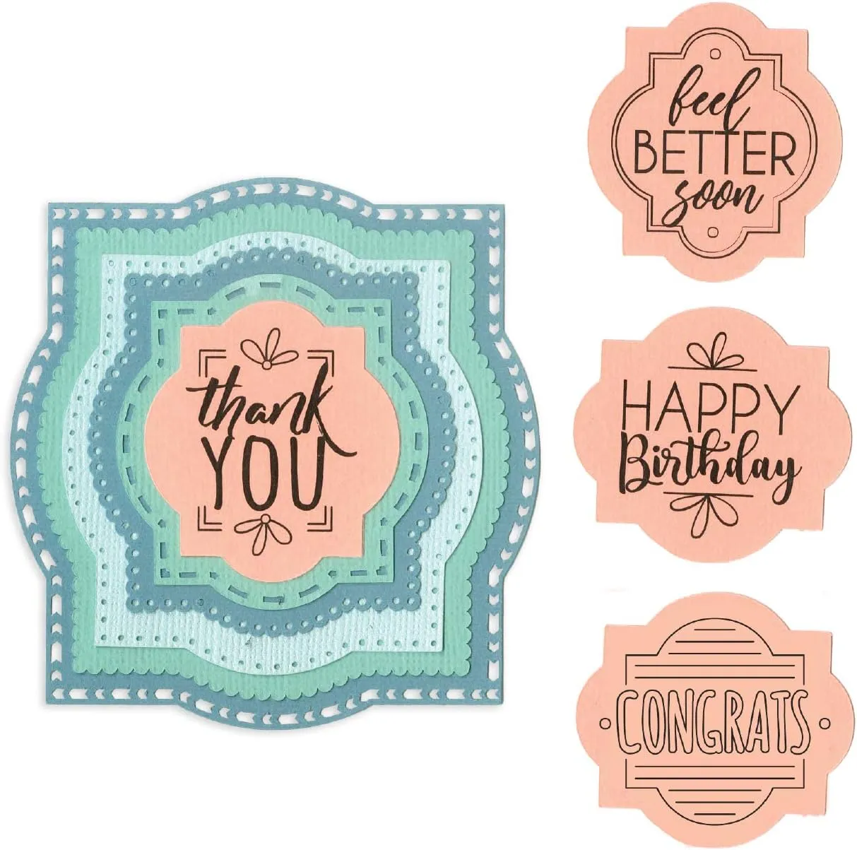 Sizzix Framelits Die Set with Stamps , Layered Labels by Courtney Chilson, 6 Pack, Multiple Sizes, Multicolor
