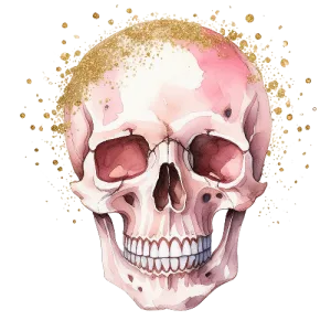 Skull Pink With Gold 1 Halloween DTF (direct-to-film) Transfer