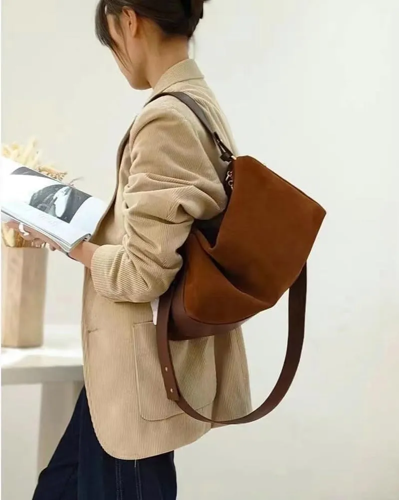 Slouchy Suede Cloud Hobo Bags Women Crescent Satchels Shoulder Bag Crossbody Phone Purse Trendy Top-handle Tote Handbag