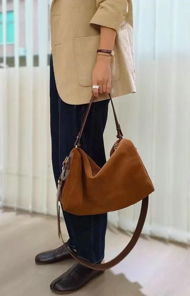 Slouchy Suede Cloud Hobo Bags Women Crescent Satchels Shoulder Bag Crossbody Phone Purse Trendy Top-handle Tote Handbag