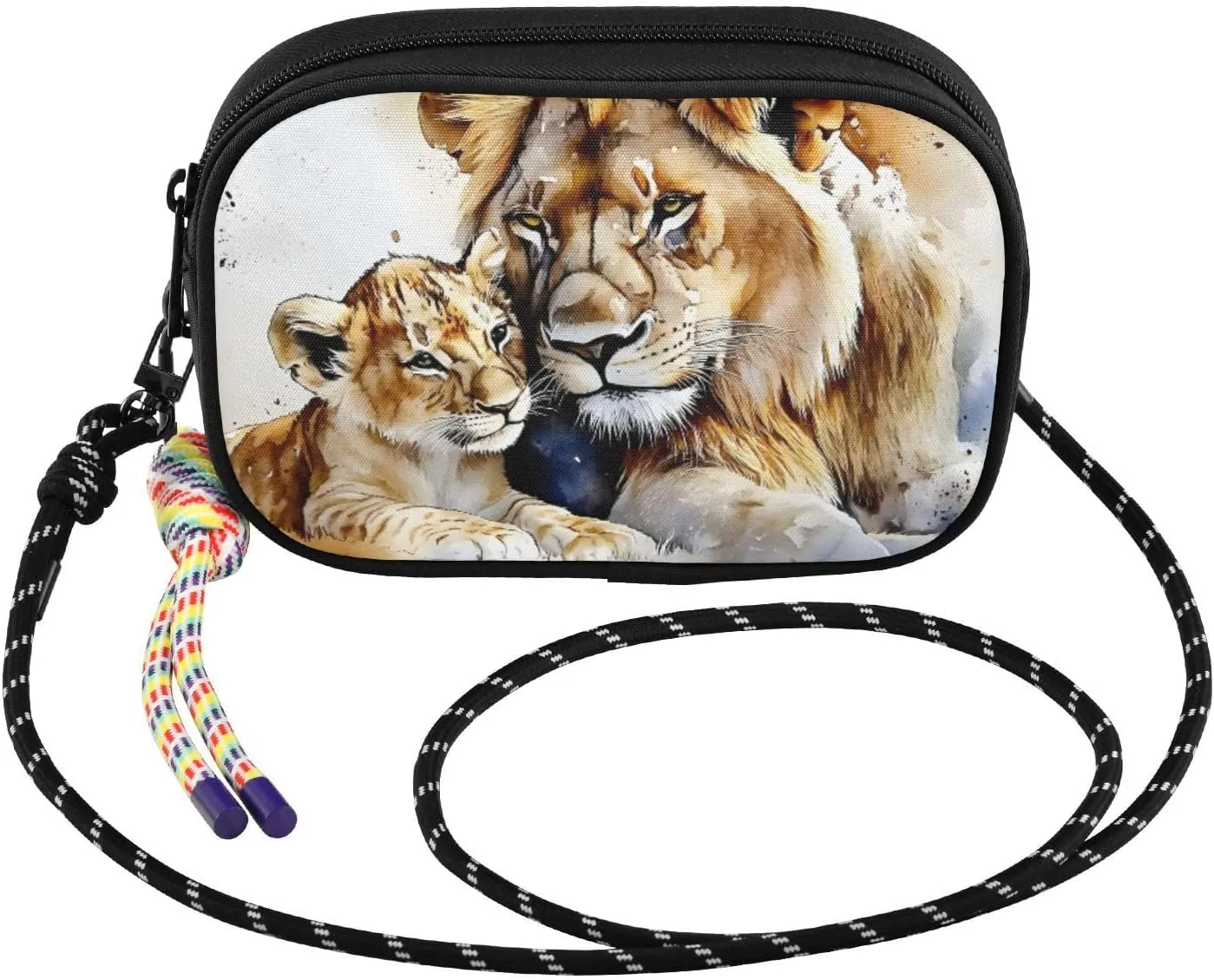 Small Crossbody Bags Lion Watercolor Cute for Women Cell Phone Purses Shoulder Bag Handbag with Adjustable Strap