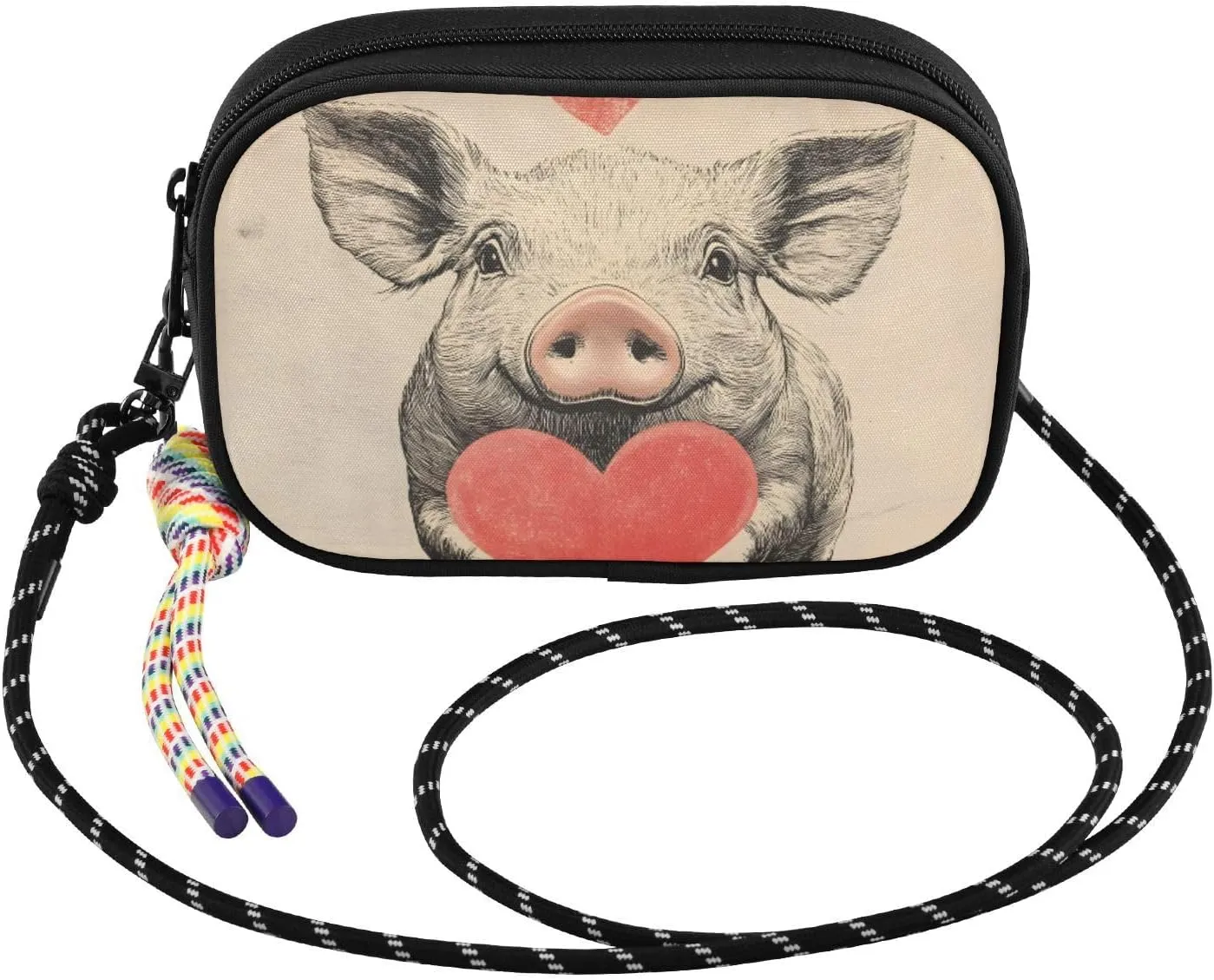 Small Crossbody Bags Pig Cute Heart Red for Women Cell Phone Purses Shoulder Bag Handbag with Adjustable Strap