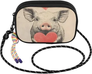 Small Crossbody Bags Pig Cute Heart Red for Women Cell Phone Purses Shoulder Bag Handbag with Adjustable Strap