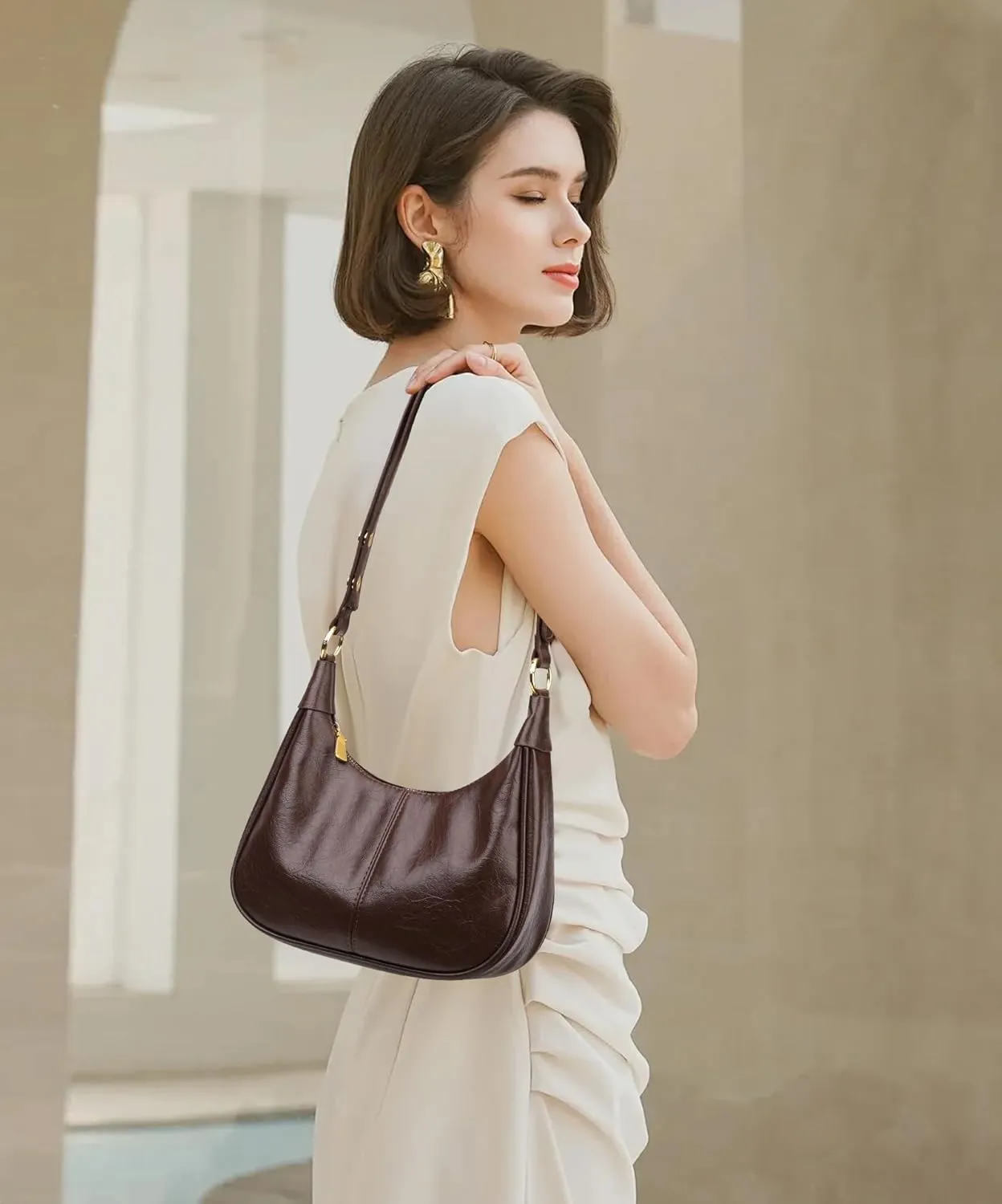 Small Hobo Bags Retro Crescent Shoulder Purse Women Soft Crossbody Handbag